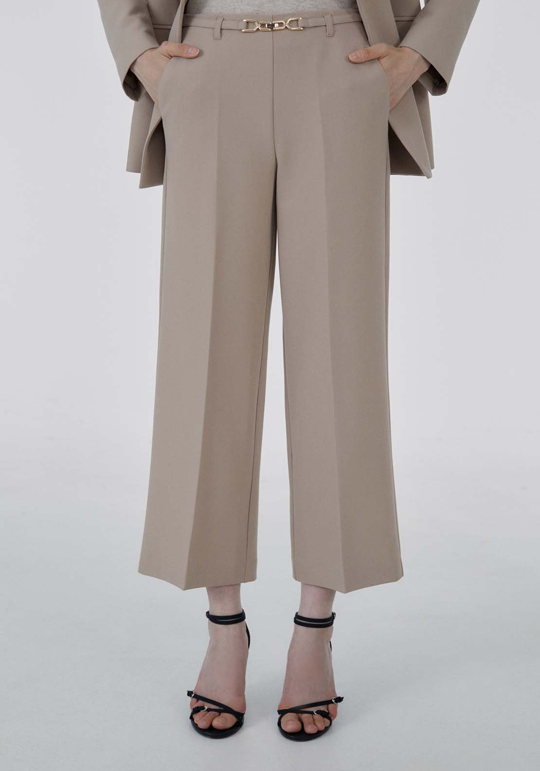 Sfera Buckle wide-leg trousers - Camel 1 Shaws Department Stores