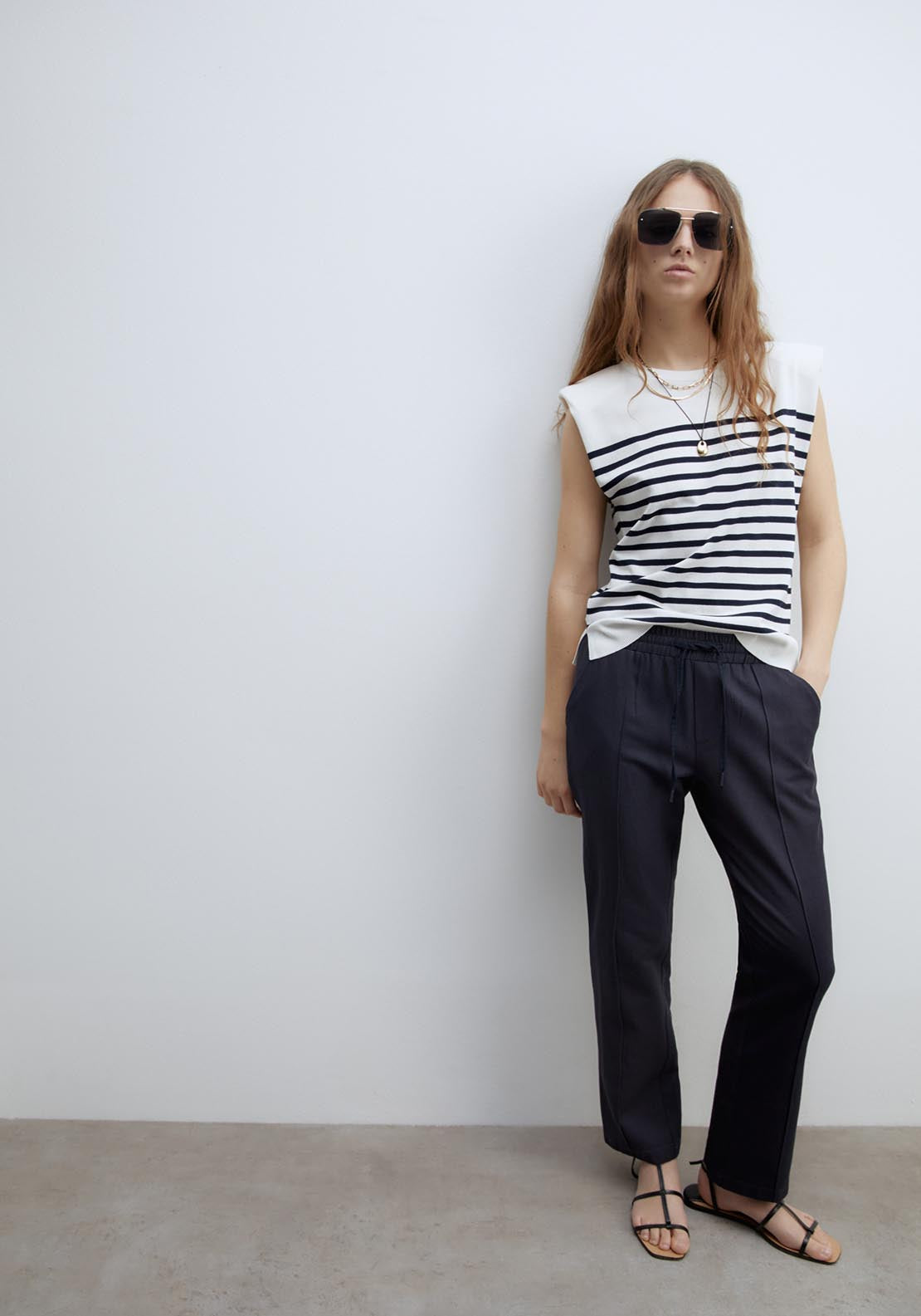 Sfera Loose Fit Linen Trousers - Navy 5 Shaws Department Stores