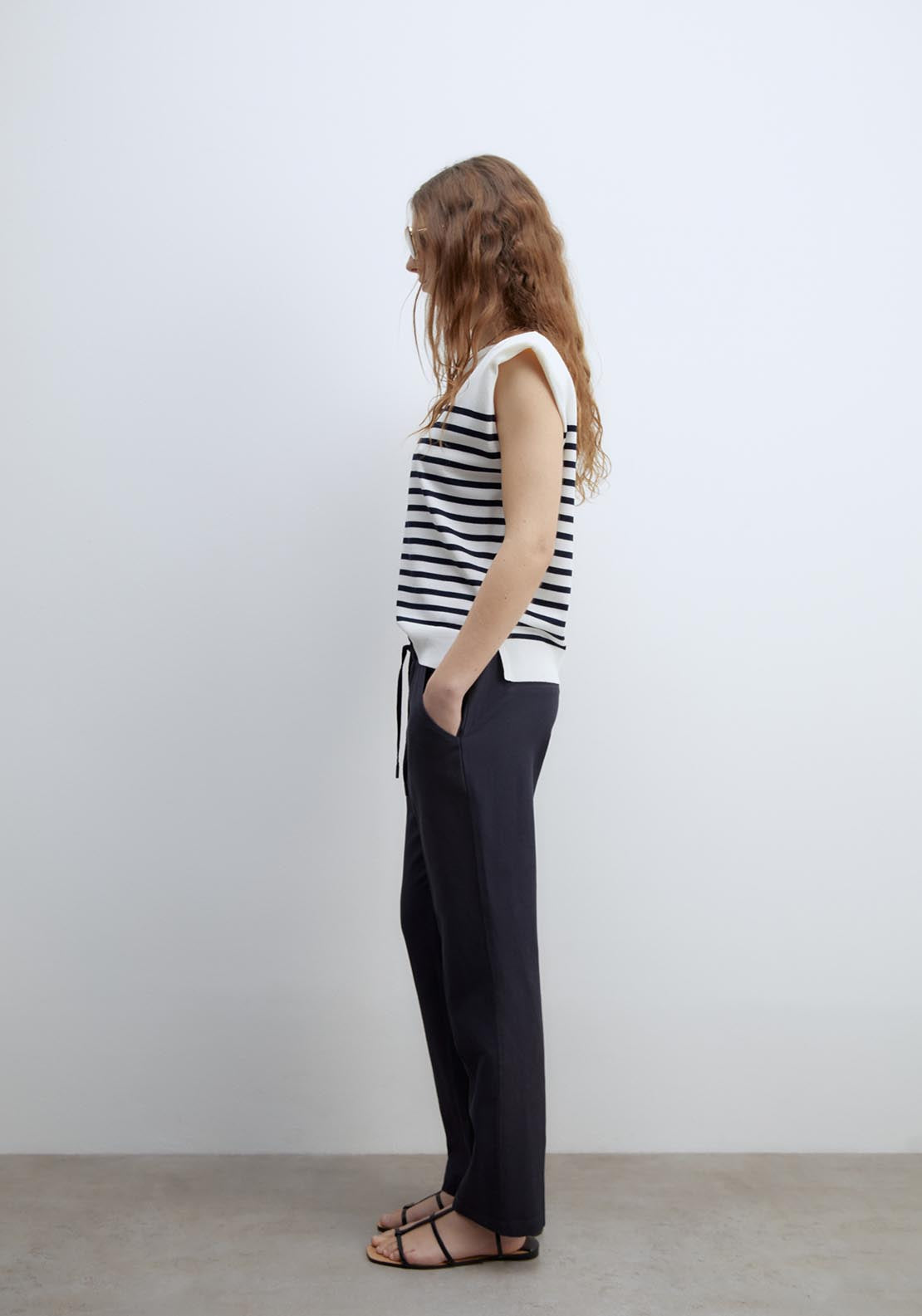 Sfera Loose Fit Linen Trousers - Navy 3 Shaws Department Stores