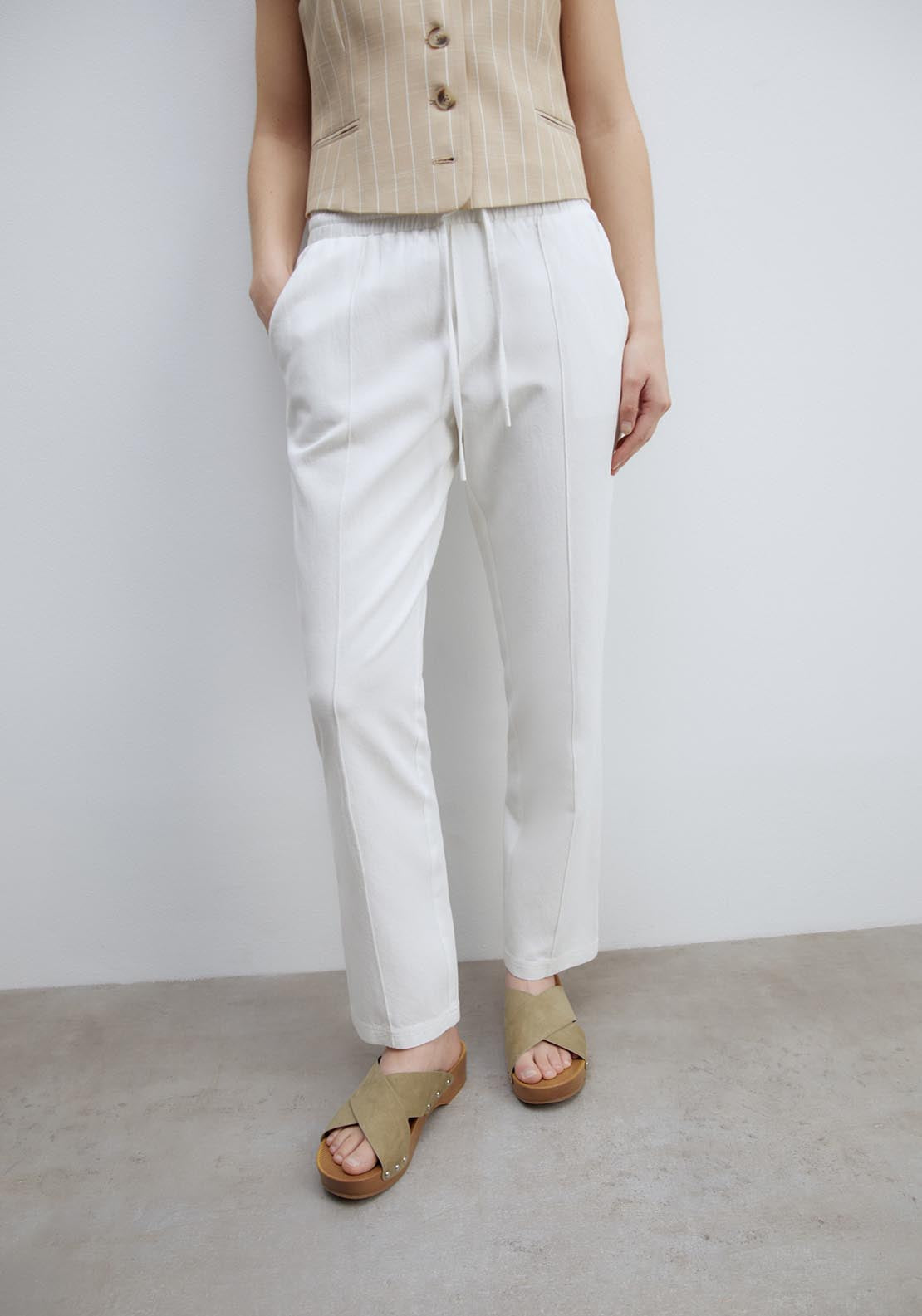 Sfera Loose Fit Linen Trousers - White 1 Shaws Department Stores