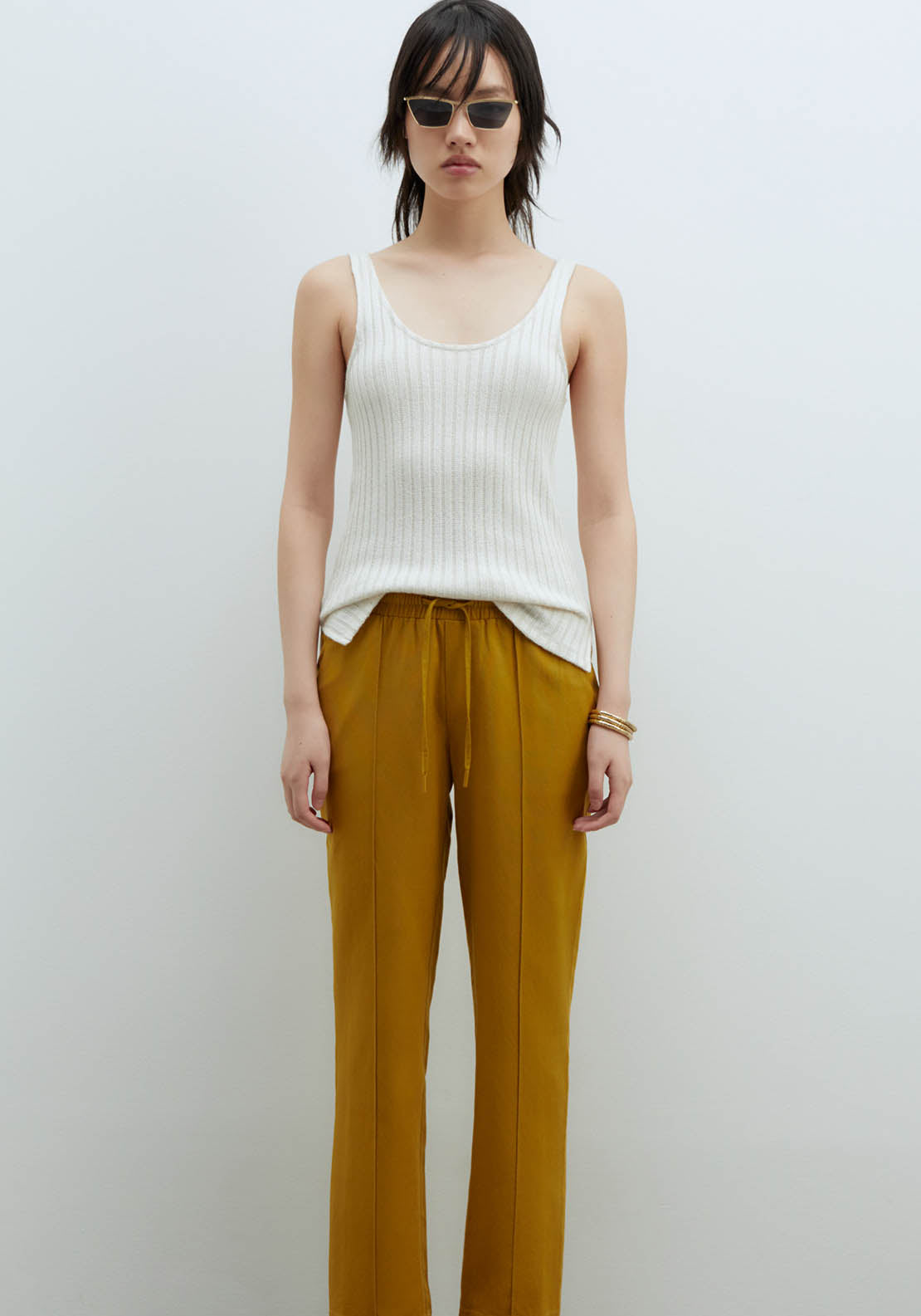 Sfera Loose-Fit Linen Trousers - Olive 1 Shaws Department Stores