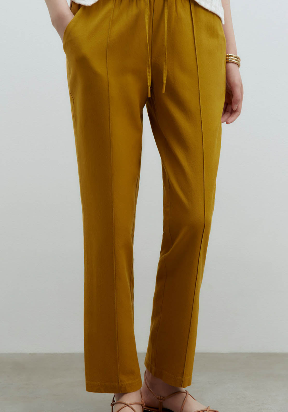 Sfera Loose-Fit Linen Trousers - Olive 2 Shaws Department Stores
