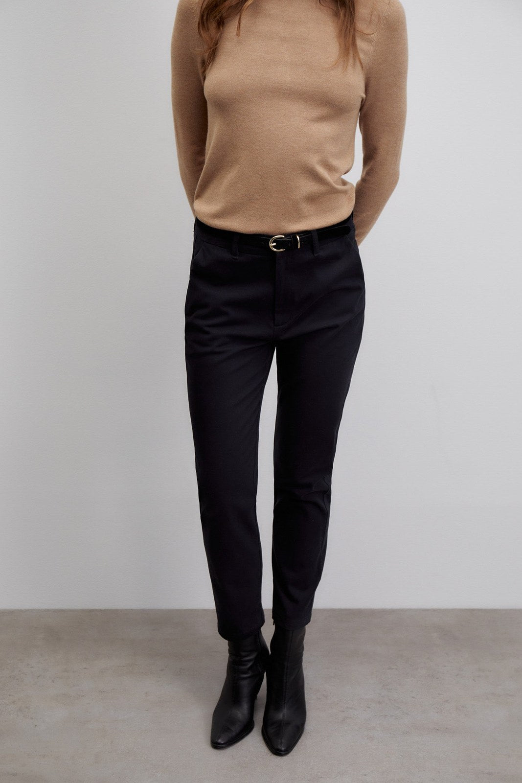 Sfera Belted chino trousers - Black 1 Shaws Department Stores