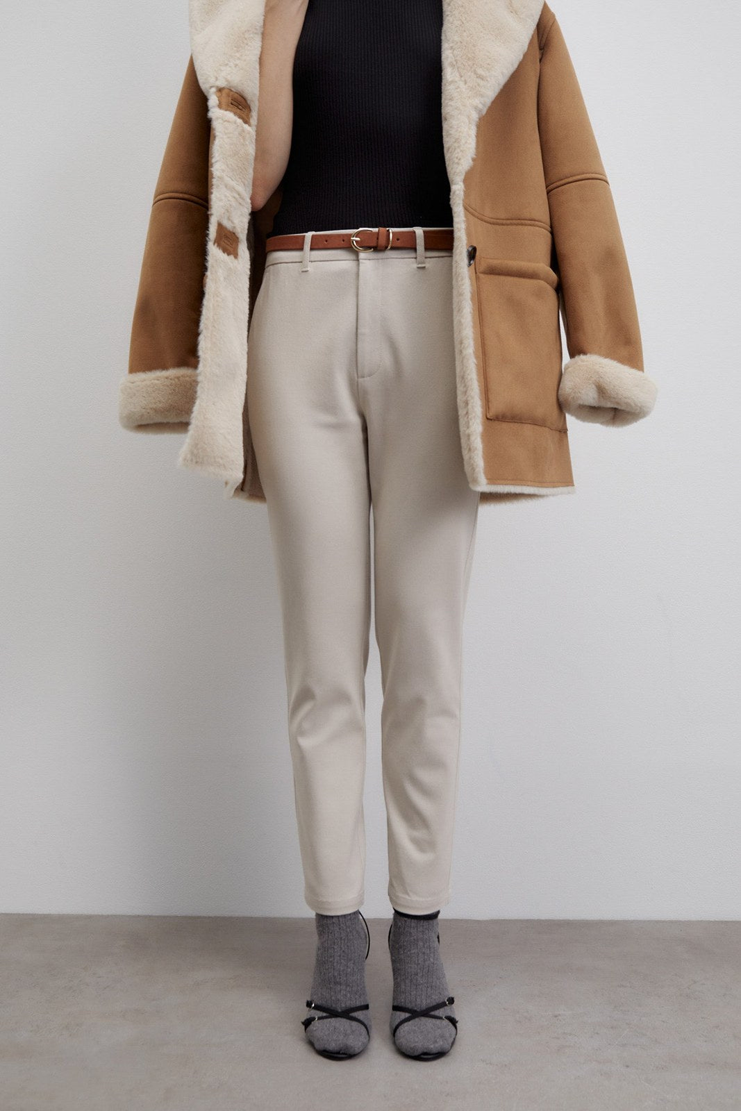 Sfera Belted chino trousers - Grey 3 Shaws Department Stores