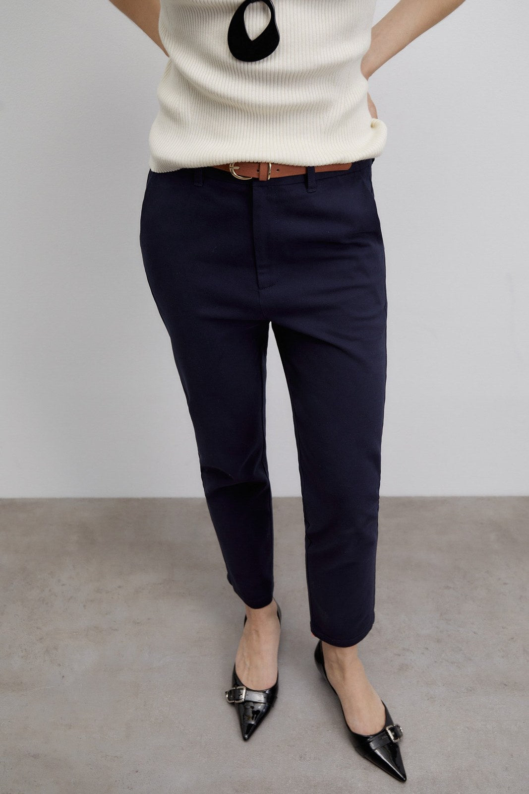 Sfera Belted chino trousers - Navy 1 Shaws Department Stores