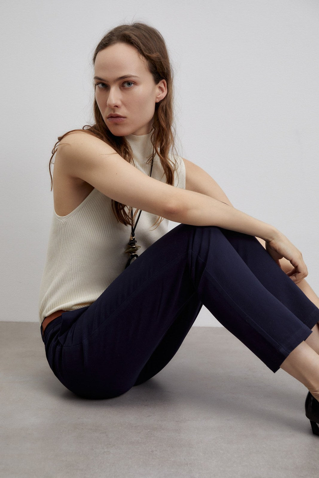 Sfera Belted chino trousers - Navy 6 Shaws Department Stores