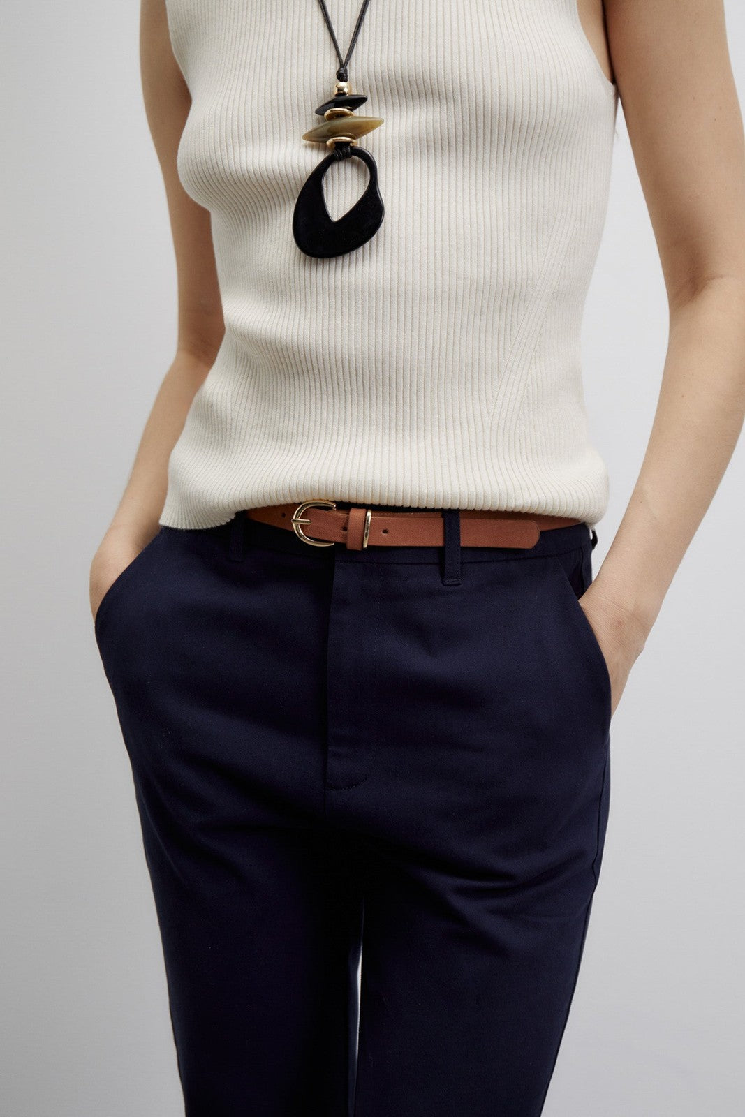 Sfera Belted chino trousers - Navy 5 Shaws Department Stores