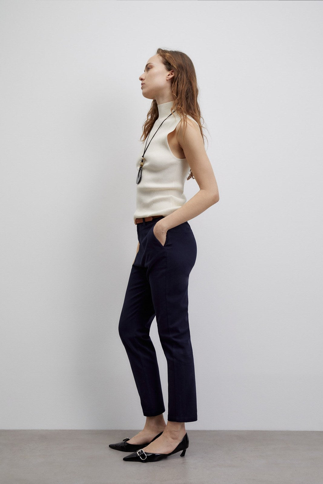 Sfera Belted chino trousers - Navy 3 Shaws Department Stores