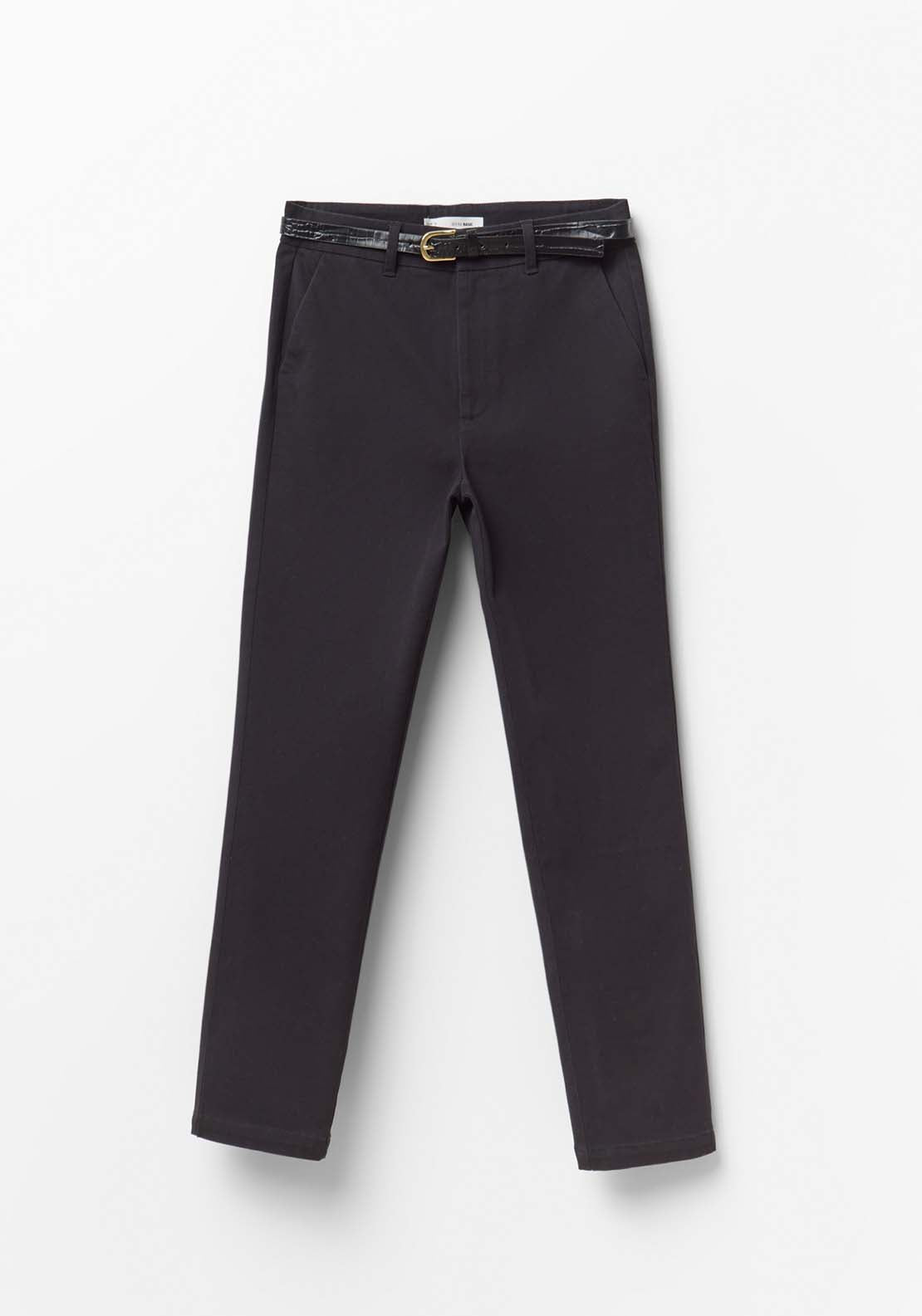 Belted Chino Trousers - Black