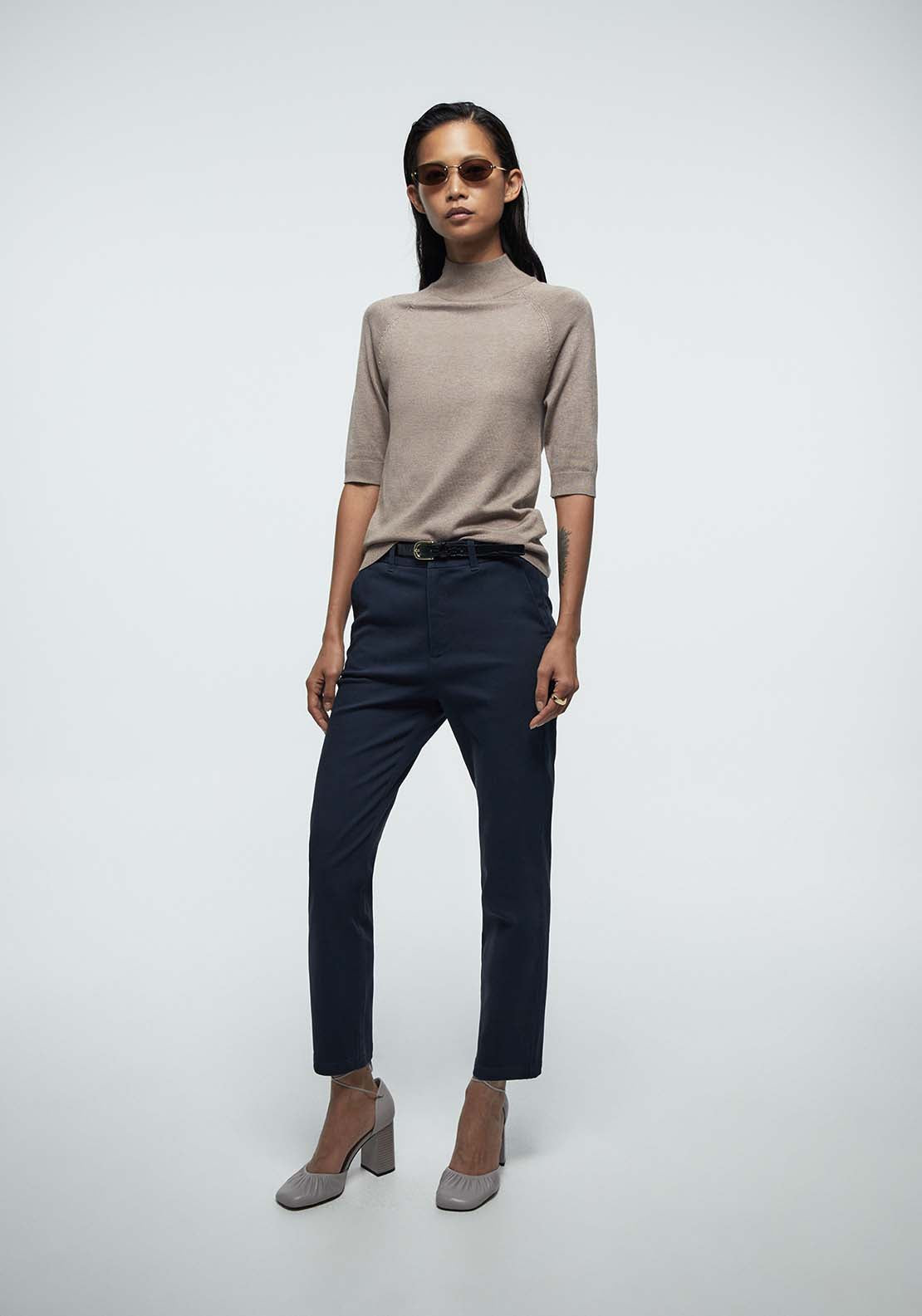 Belted Chino Trousers - Blue