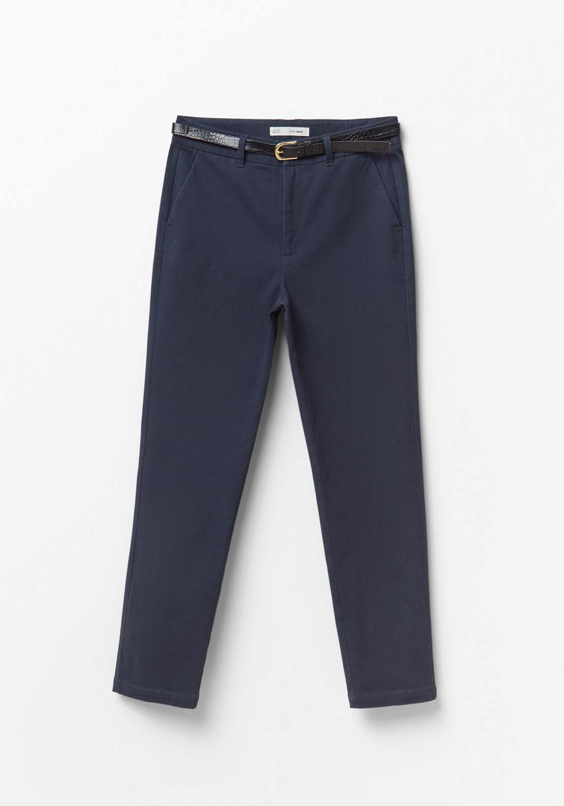 Belted Chino Trousers - Blue
