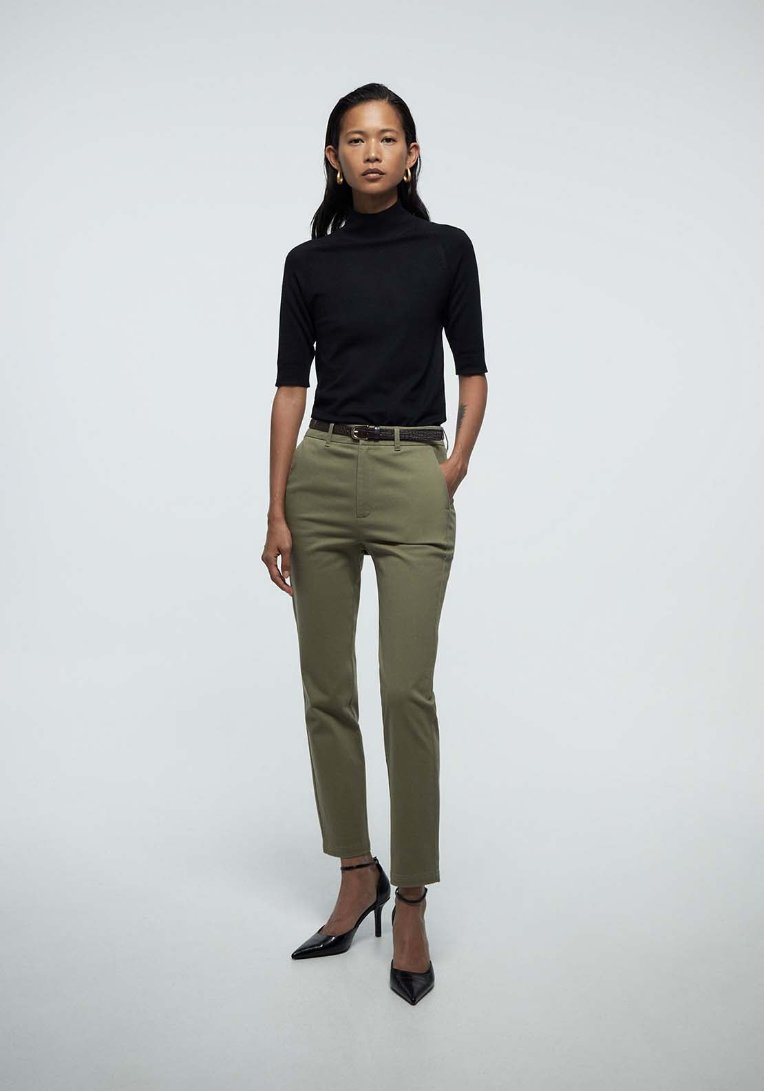 Belted Chino Trousers - Beige