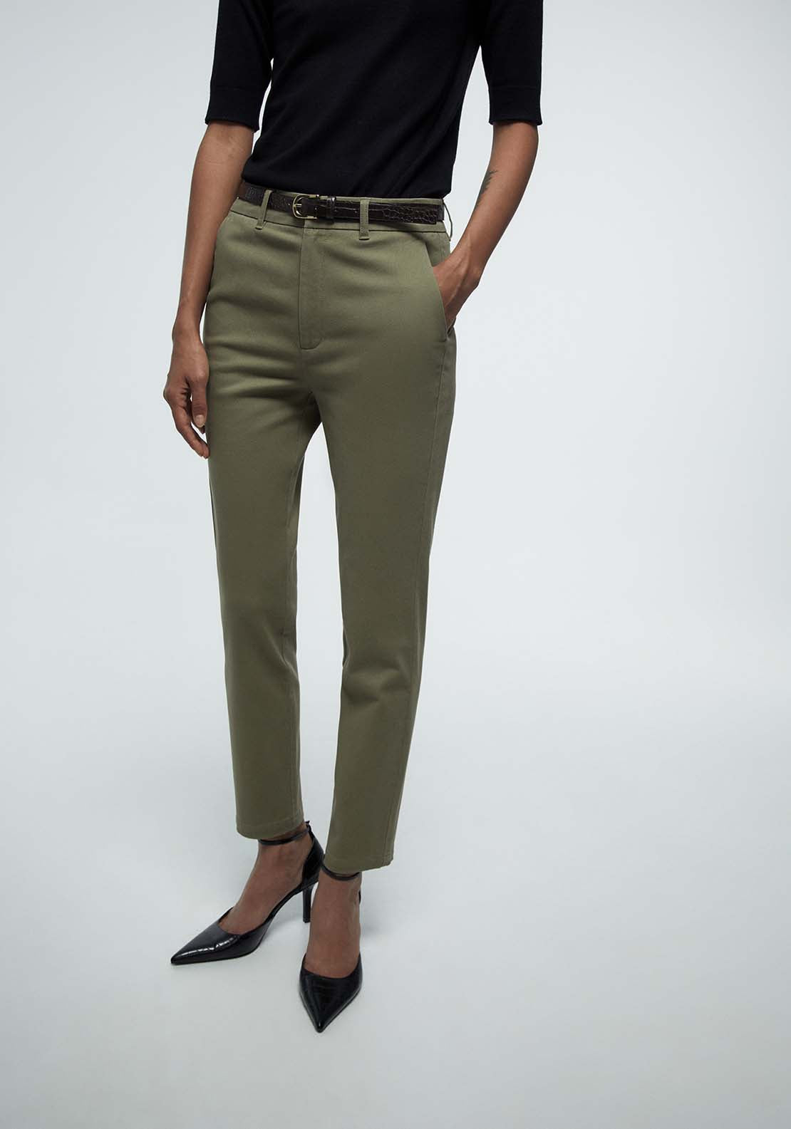 Belted Chino Trousers - Beige