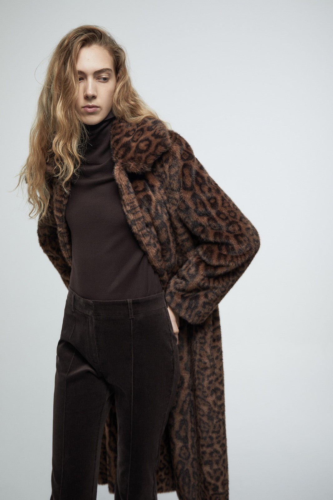 Flared Micro Corduroy Trousers - Brown