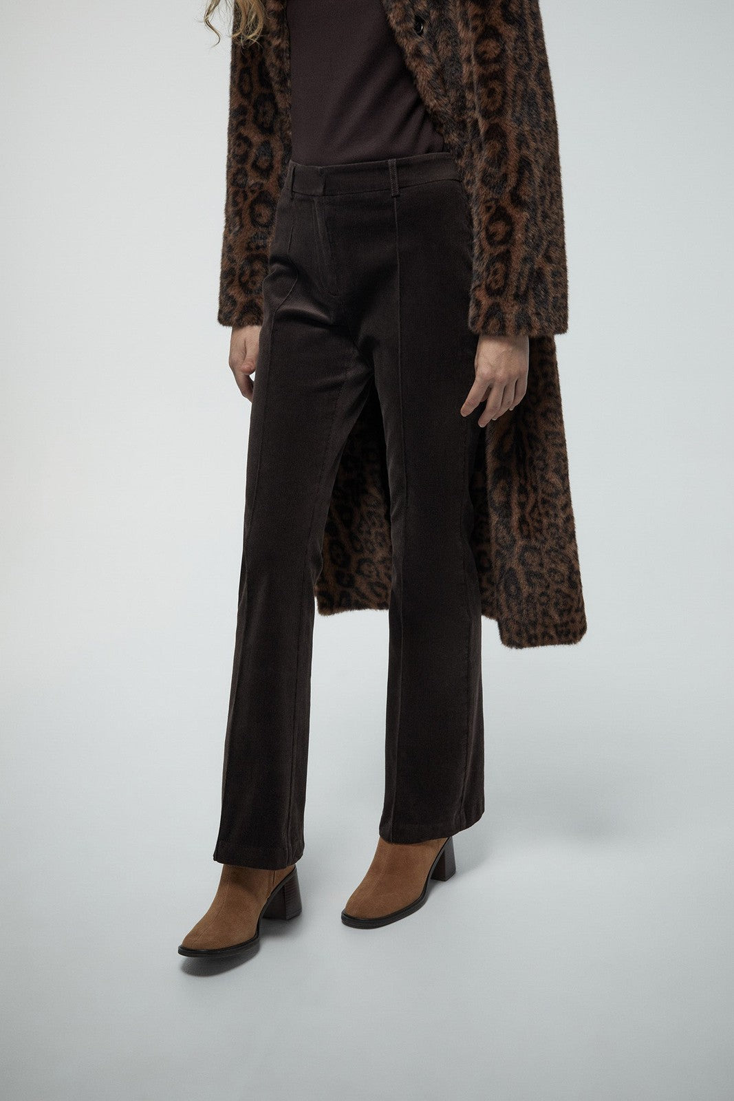 Flared Micro Corduroy Trousers - Brown