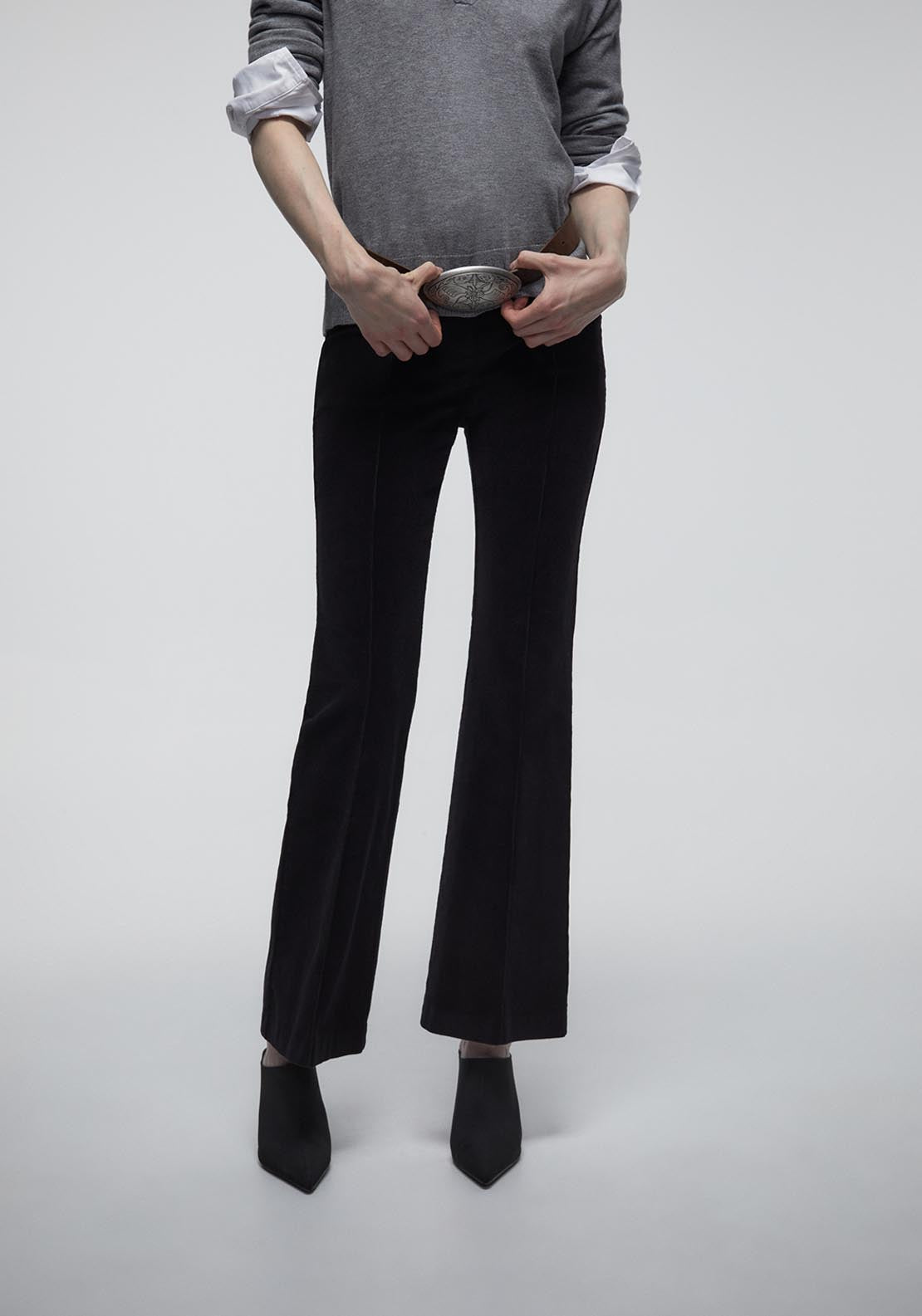 Sfera Flared Micro Corduroy Trousers - Black 1 Shaws Department Stores