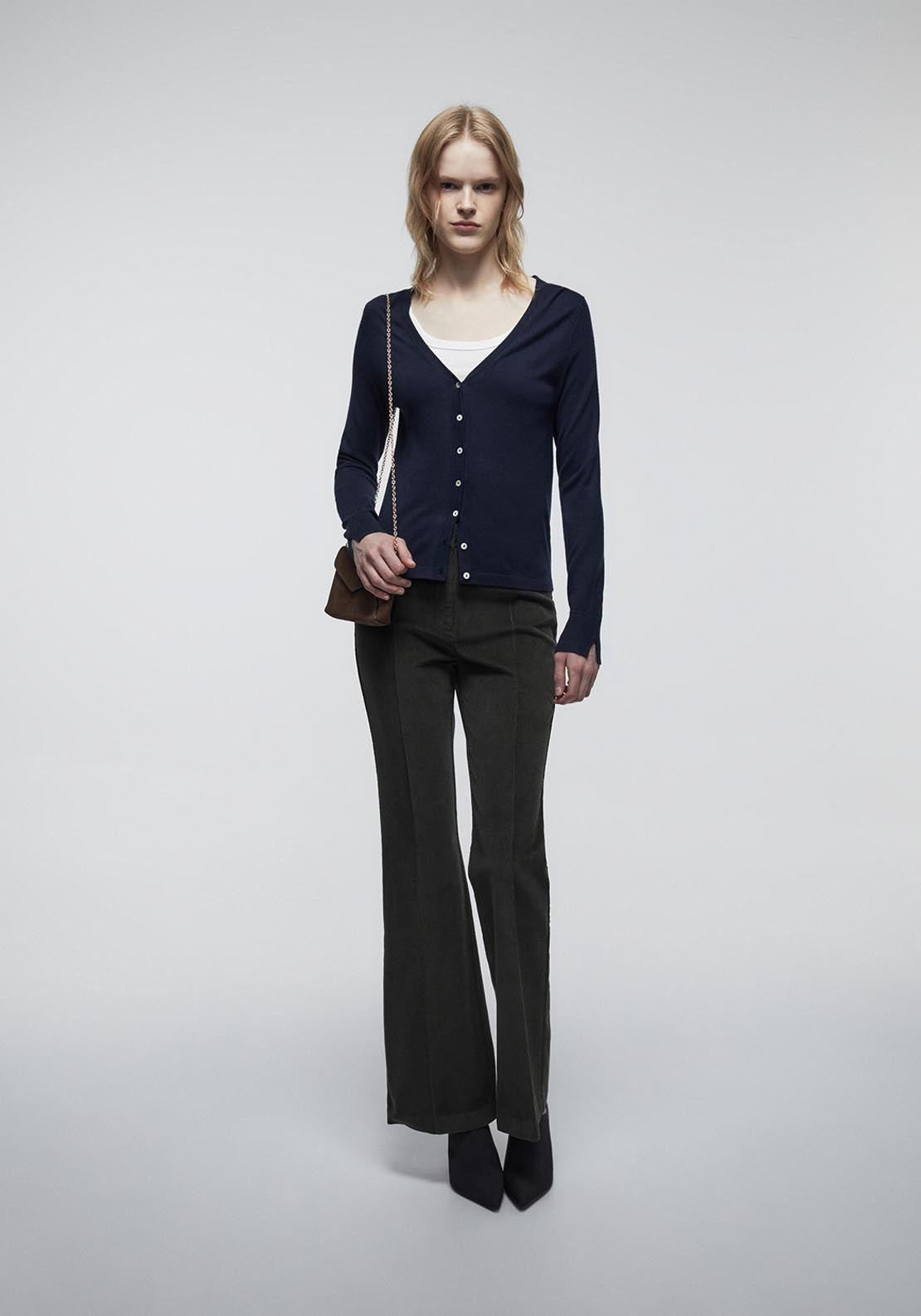 Sfera Flared Micro Corduroy Trousers - Green 4 Shaws Department Stores