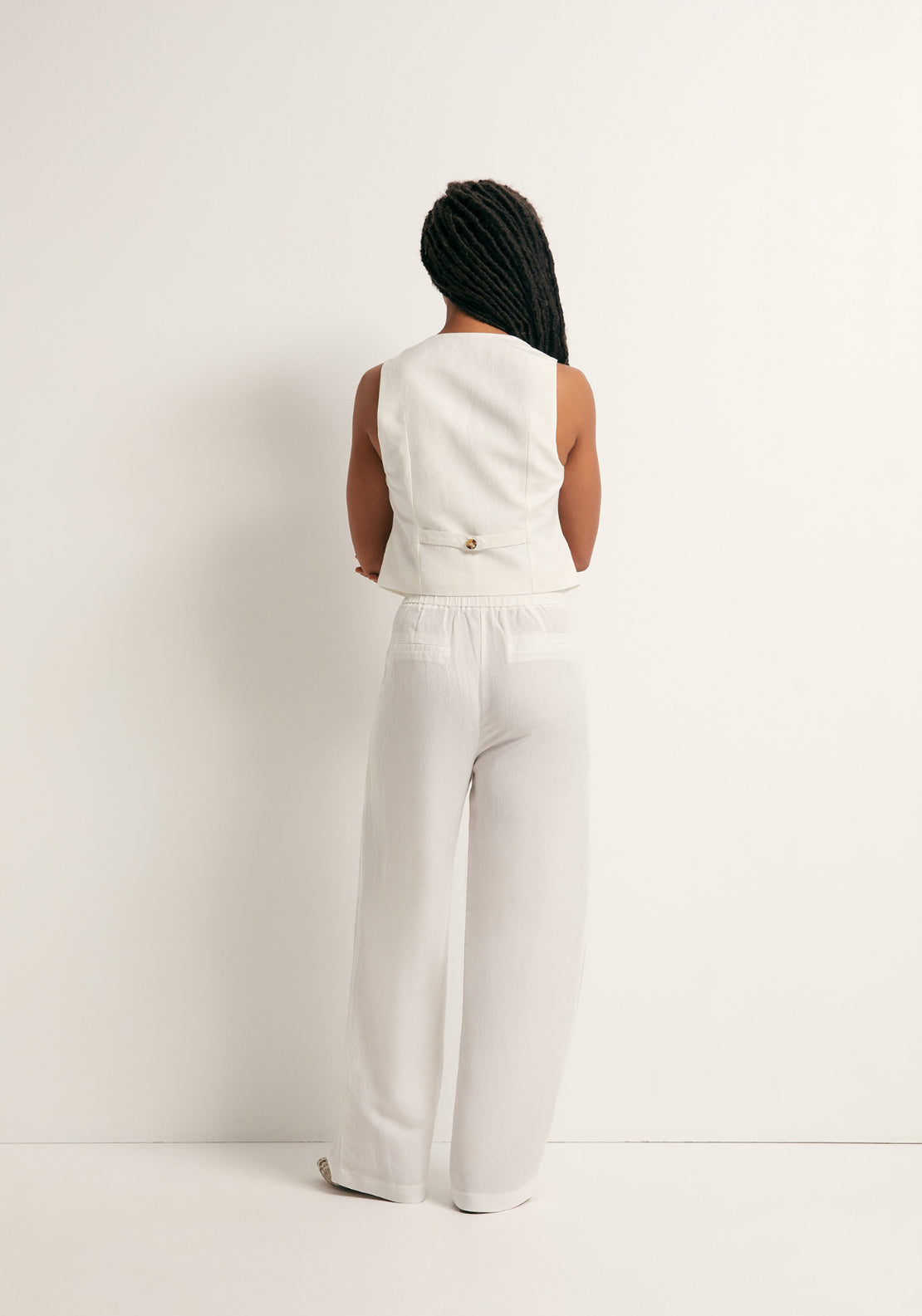 Pleated Formal Linen Trousers - White