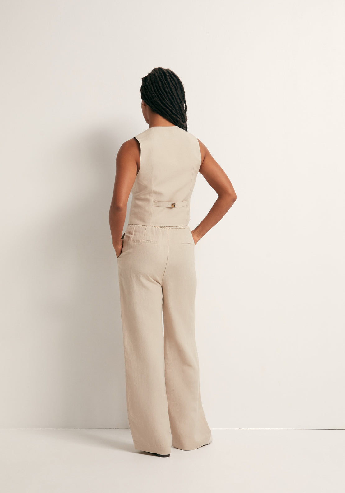 Pleated Formal Linen Trousers - Beige