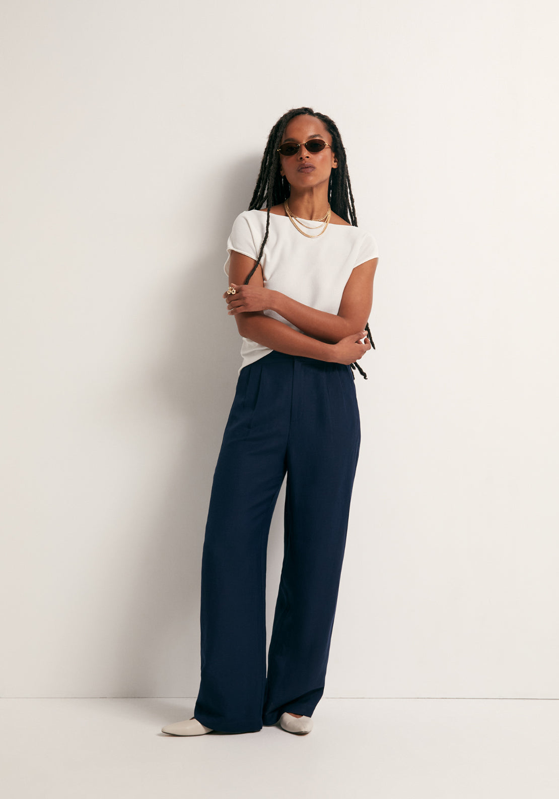 Pleated Formal Linen Trousers - Blue