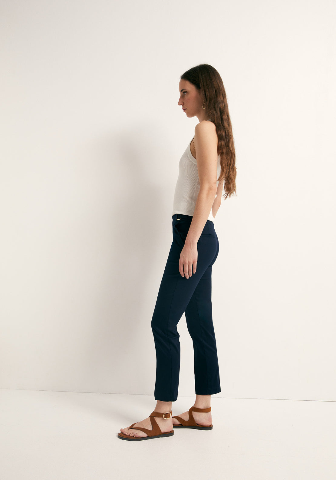 Buckle Detail Capri Trousers - Blue