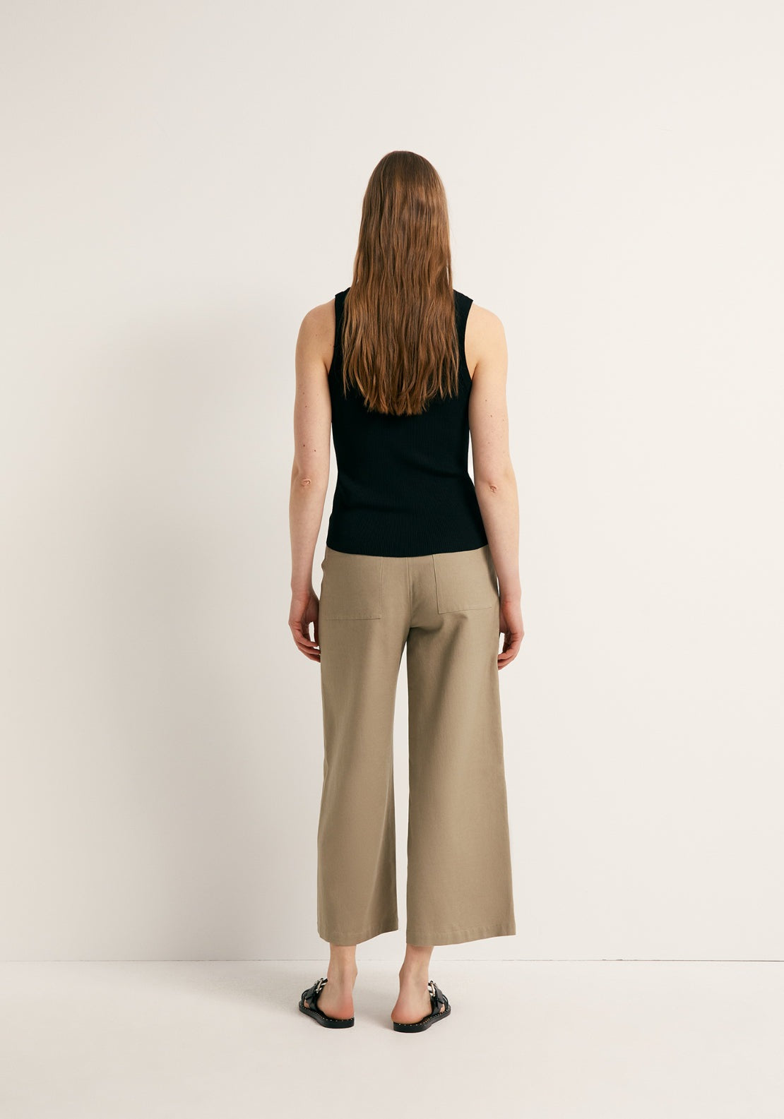 Linen Blend Culotte Trousers - Beige