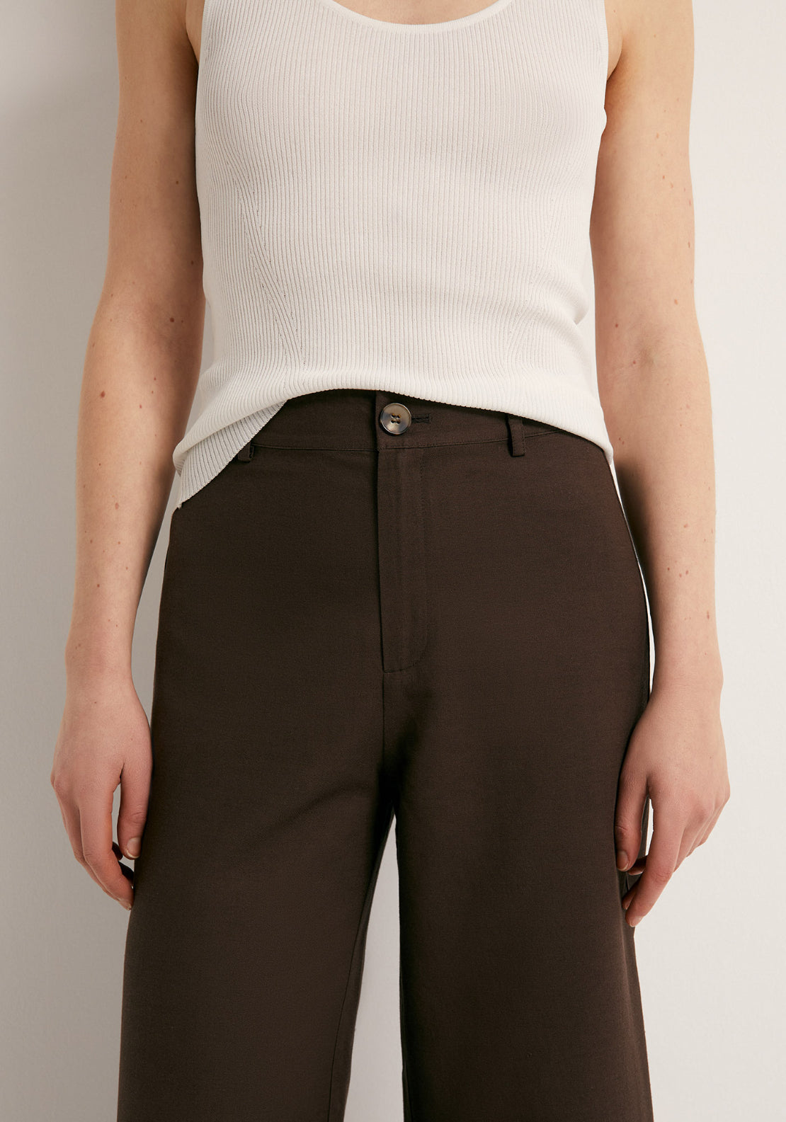 Linen Blend Culotte Trousers - Brown