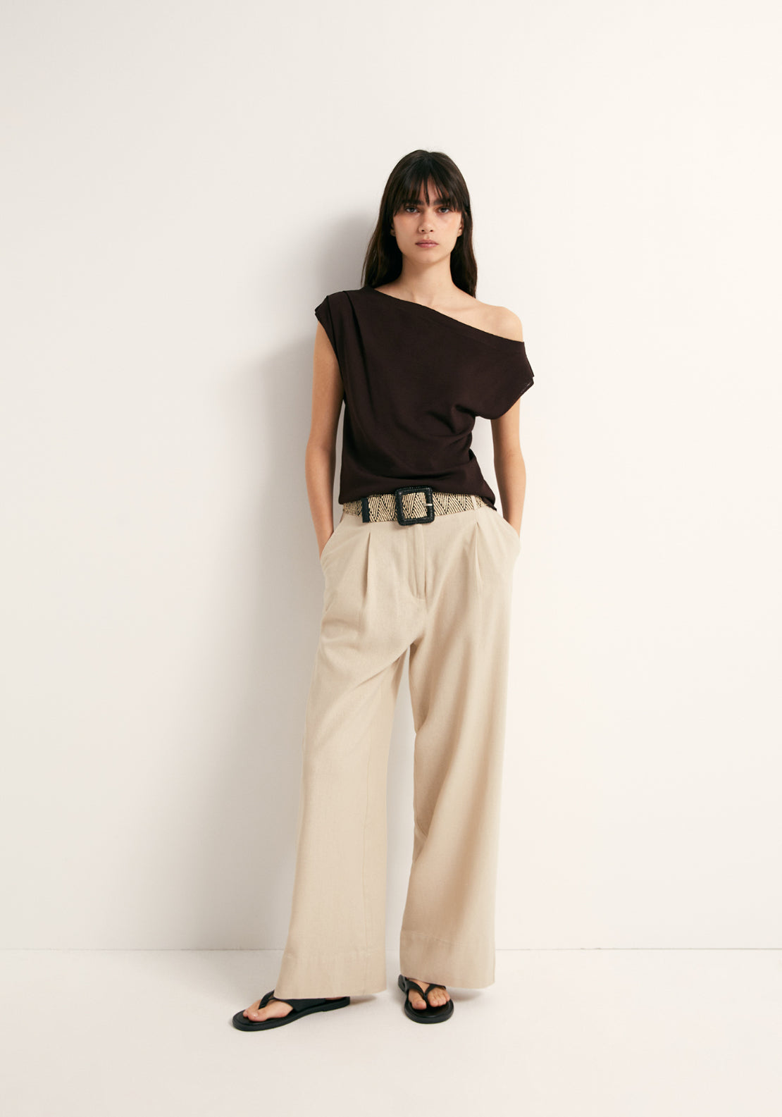Linen Wide Leg Trousers - Beige