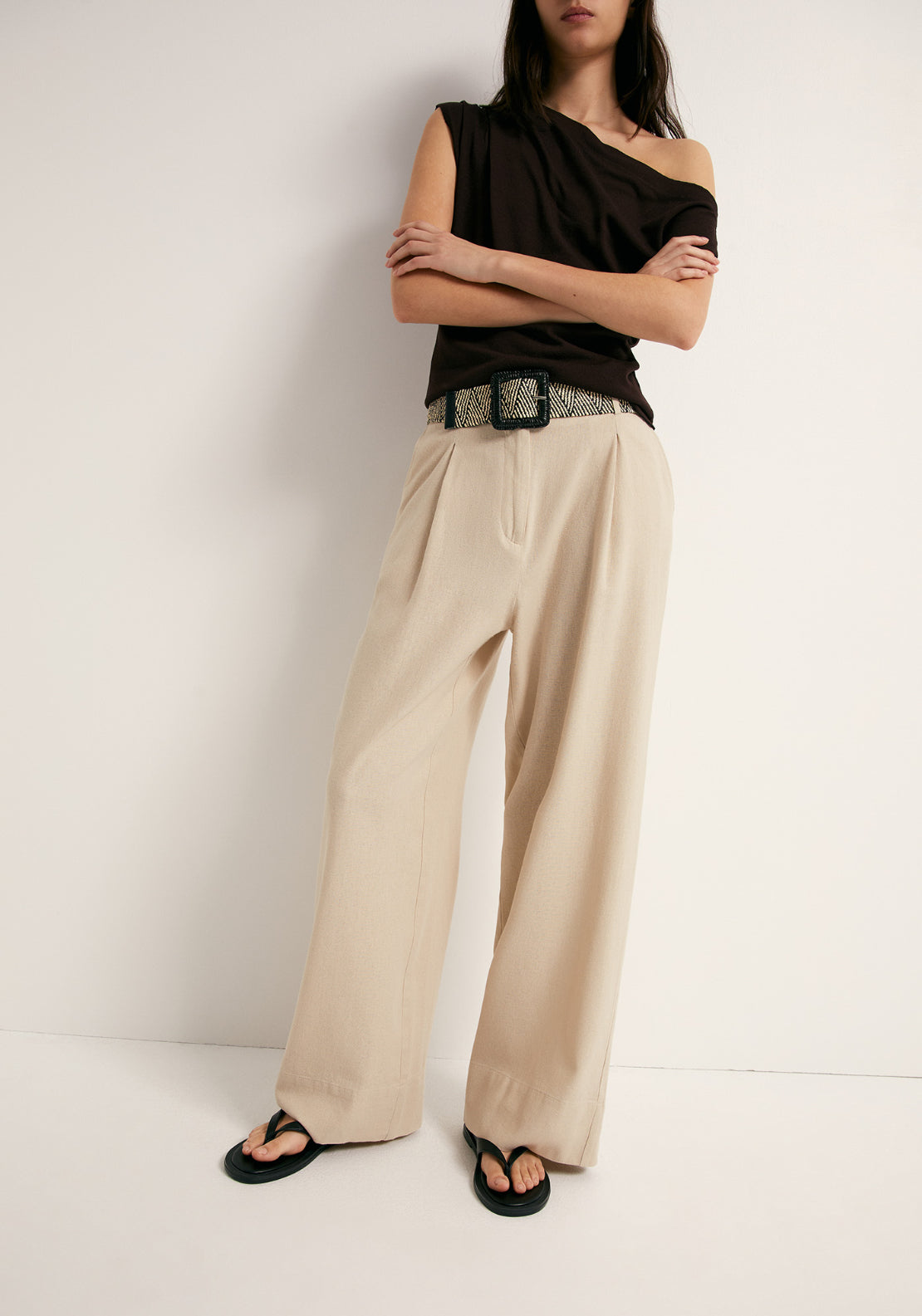 Linen Wide Leg Trousers - Beige