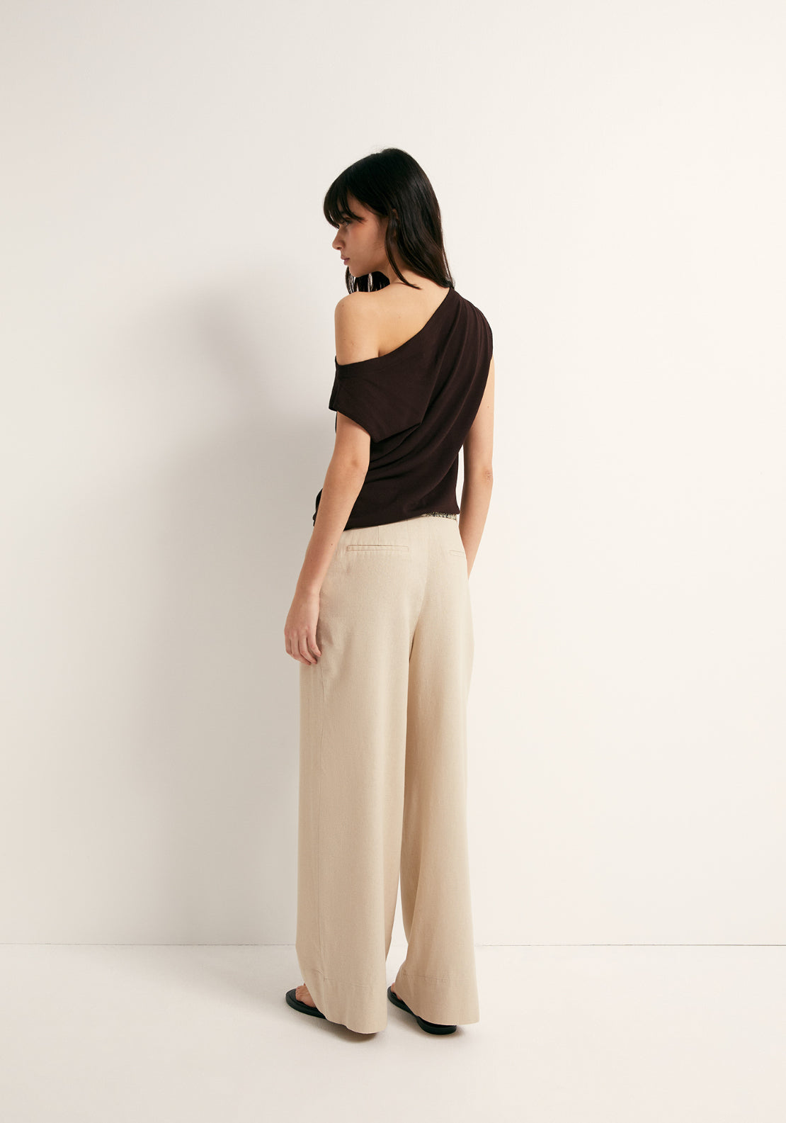 Linen Wide Leg Trousers - Beige
