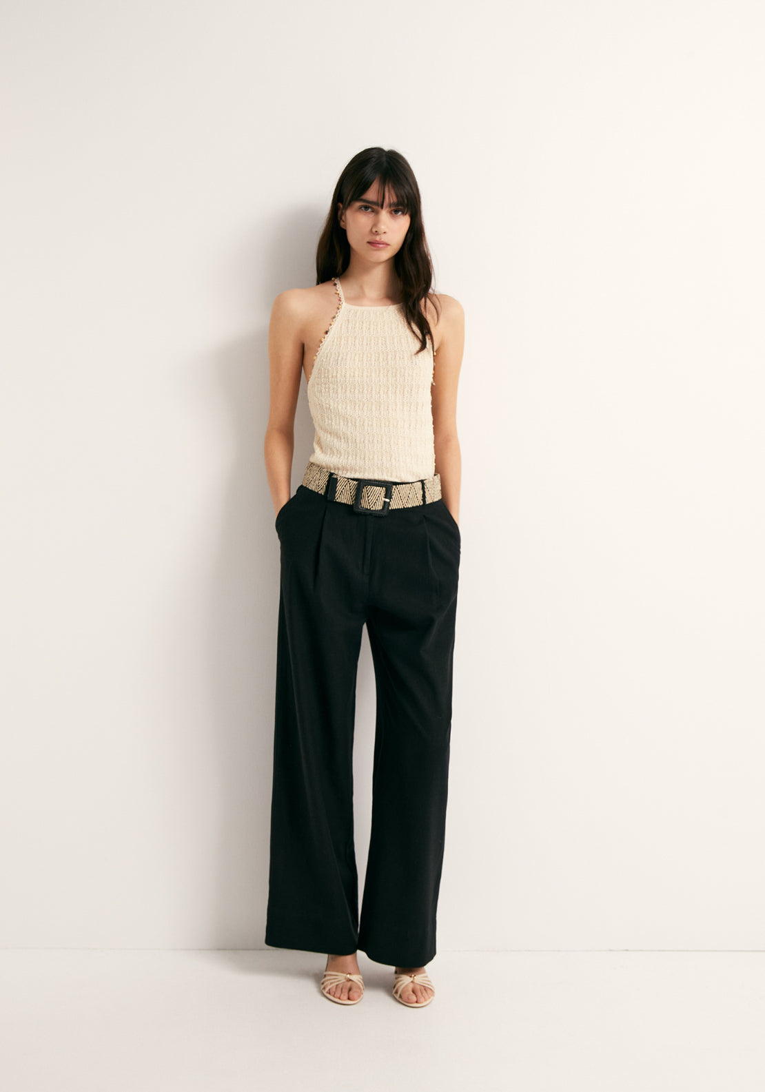 Linen Wide Leg Trousers - Black