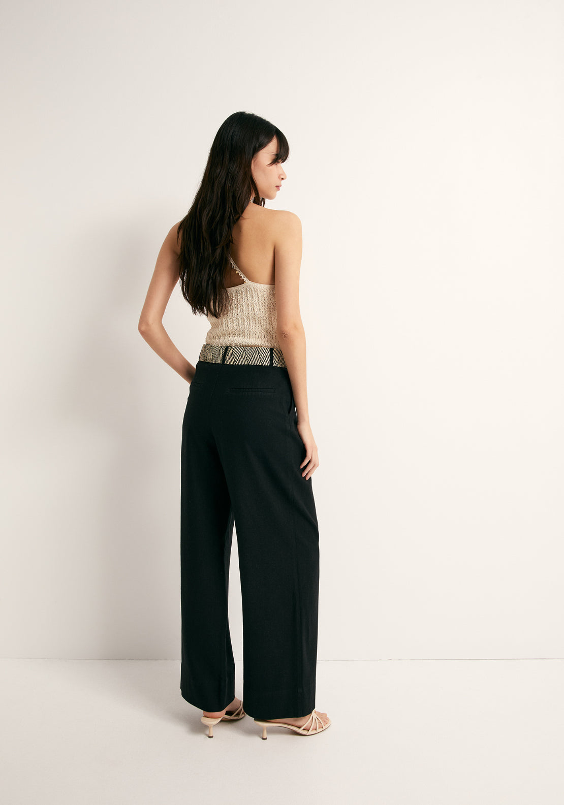 Linen Wide Leg Trousers - Black