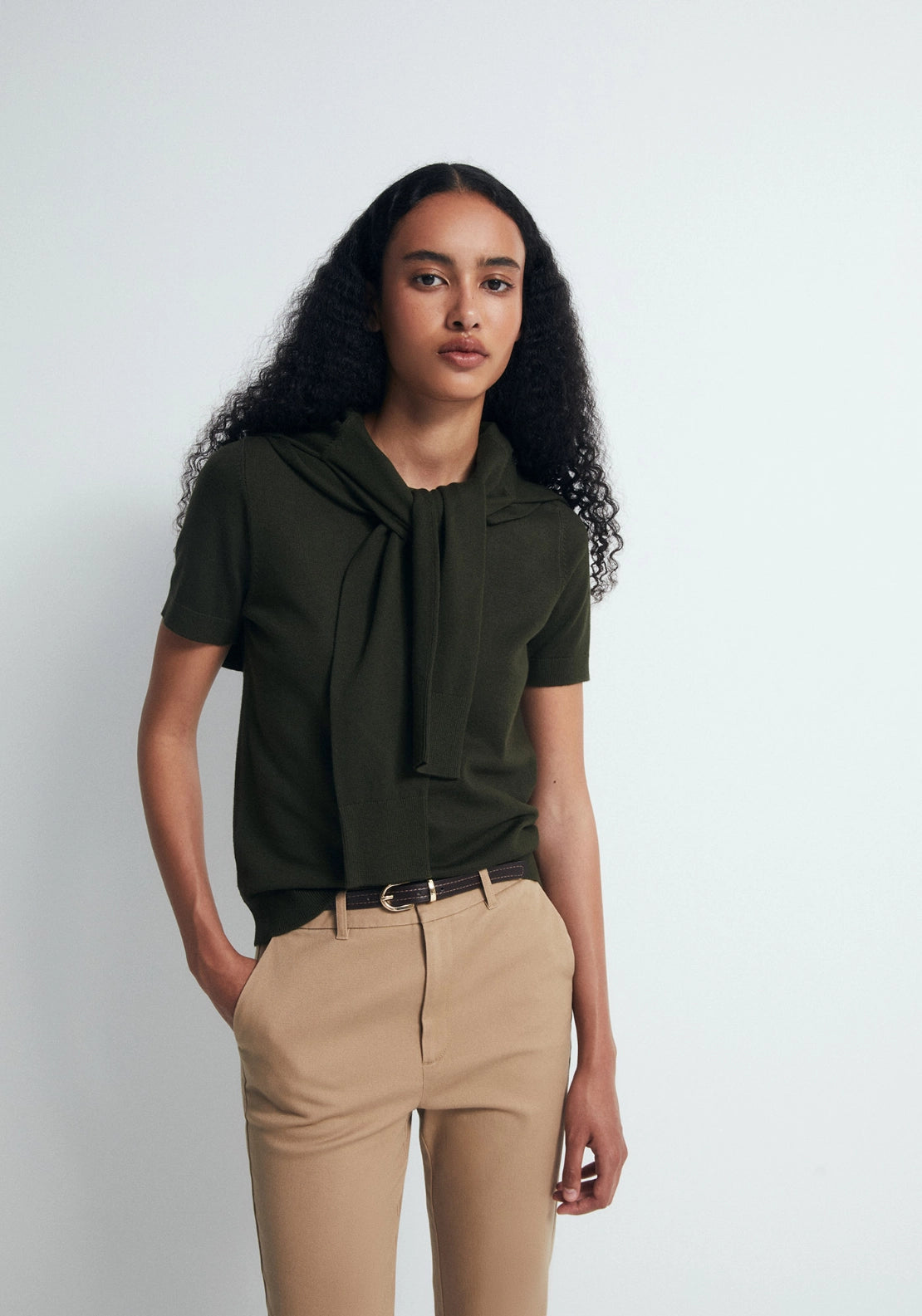 Belted Chino Trousers - Beige