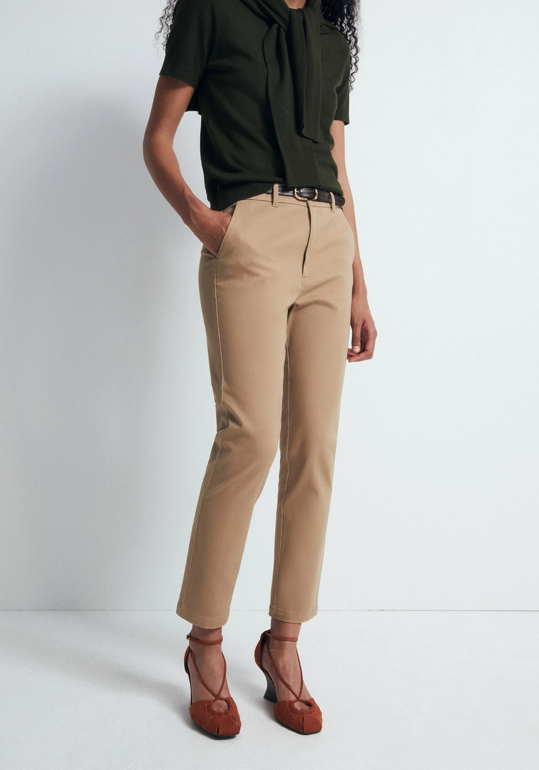 Belted Chino Trousers - Beige