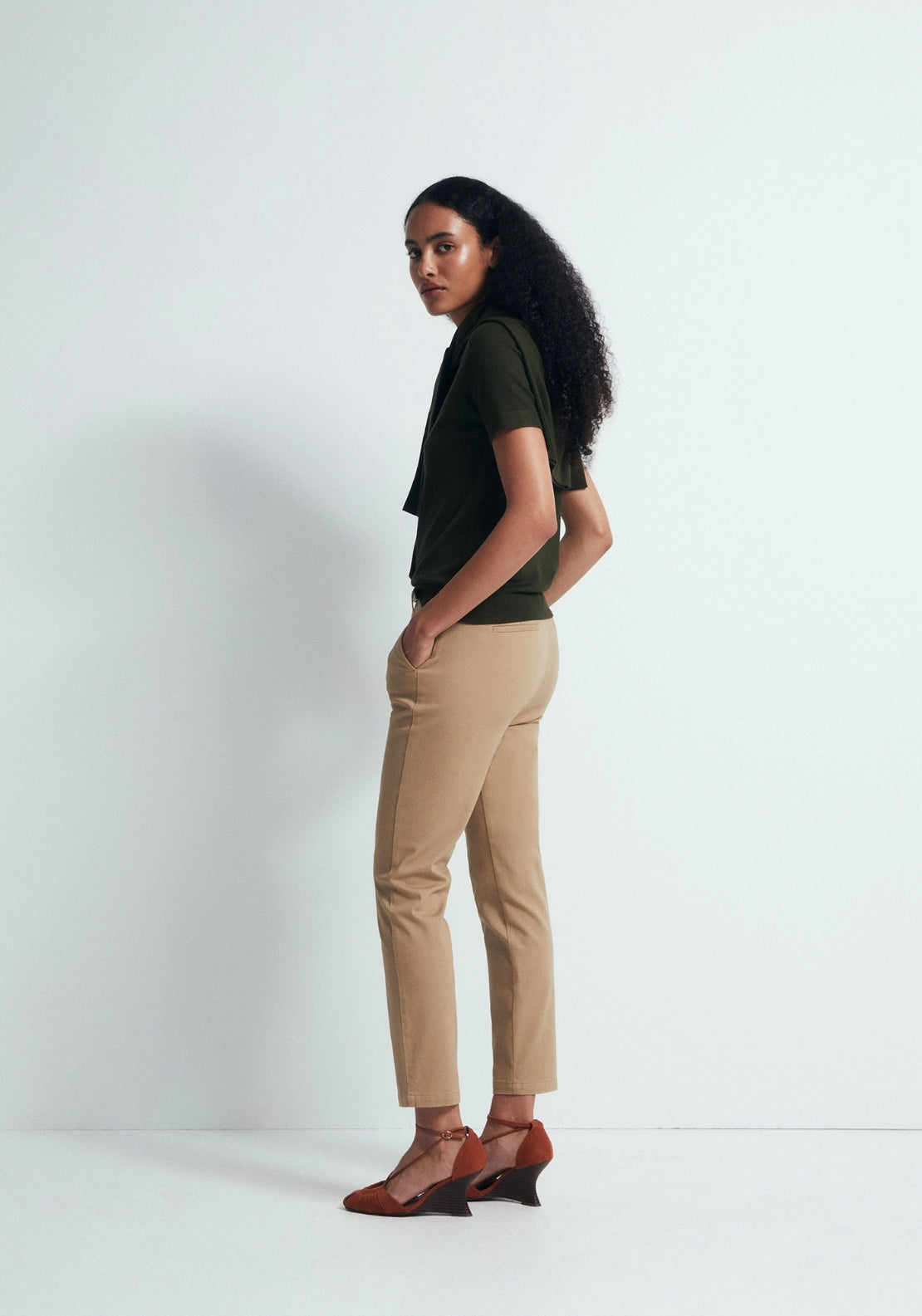 Belted Chino Trousers - Beige