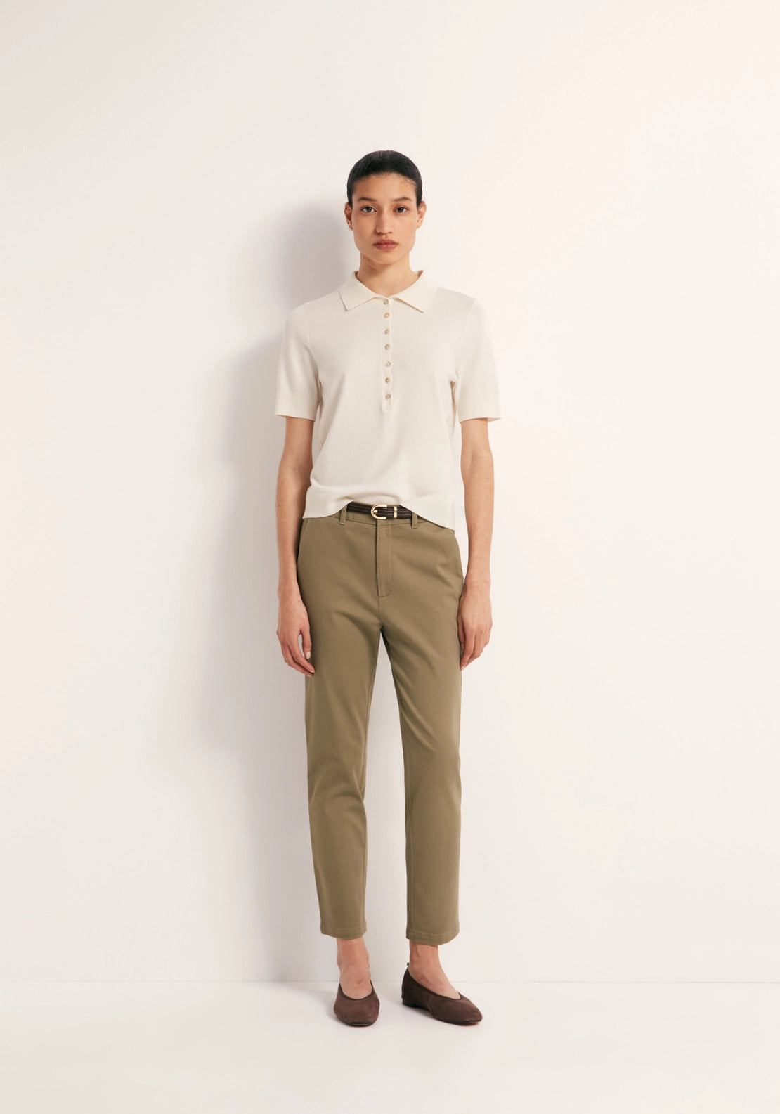 Belted Chino Trousers - Beige