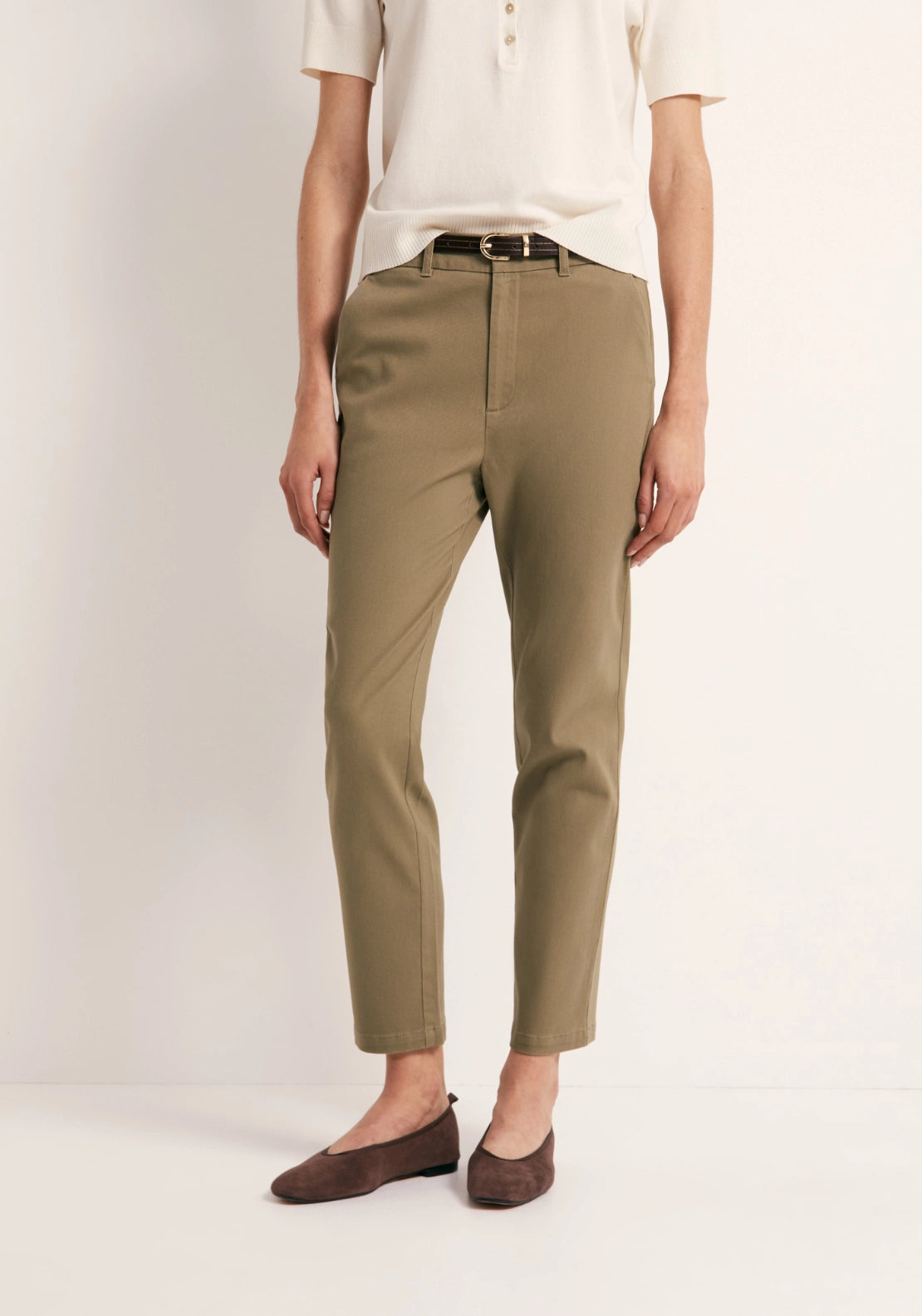 Belted Chino Trousers - Beige