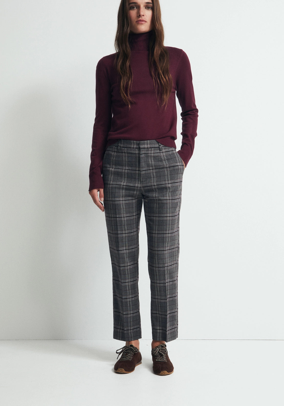 Straight Print Trousers - Charcoal Grey