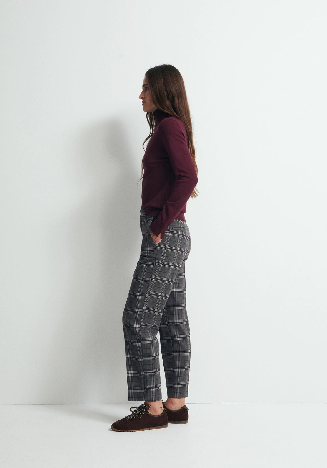 Straight Print Trousers - Charcoal Grey