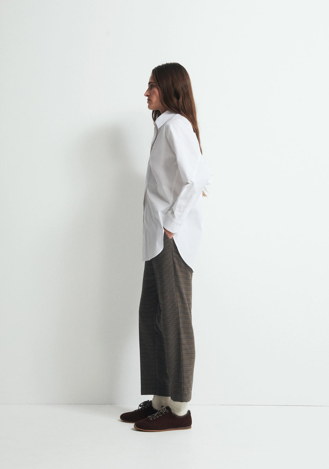 Straight Print Trousers - Brown