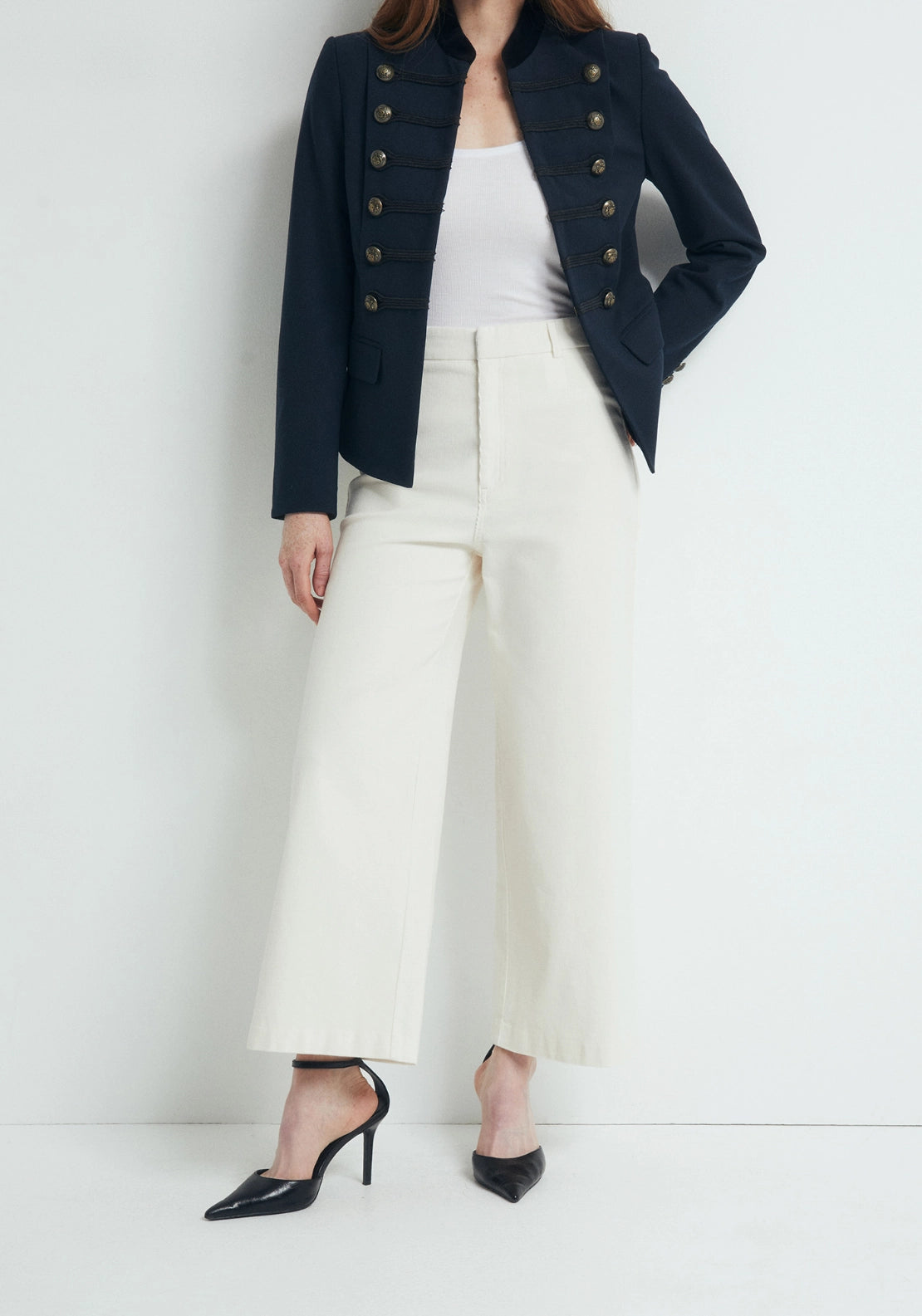 Corduroy Wide Leg Culottes - Off-white
