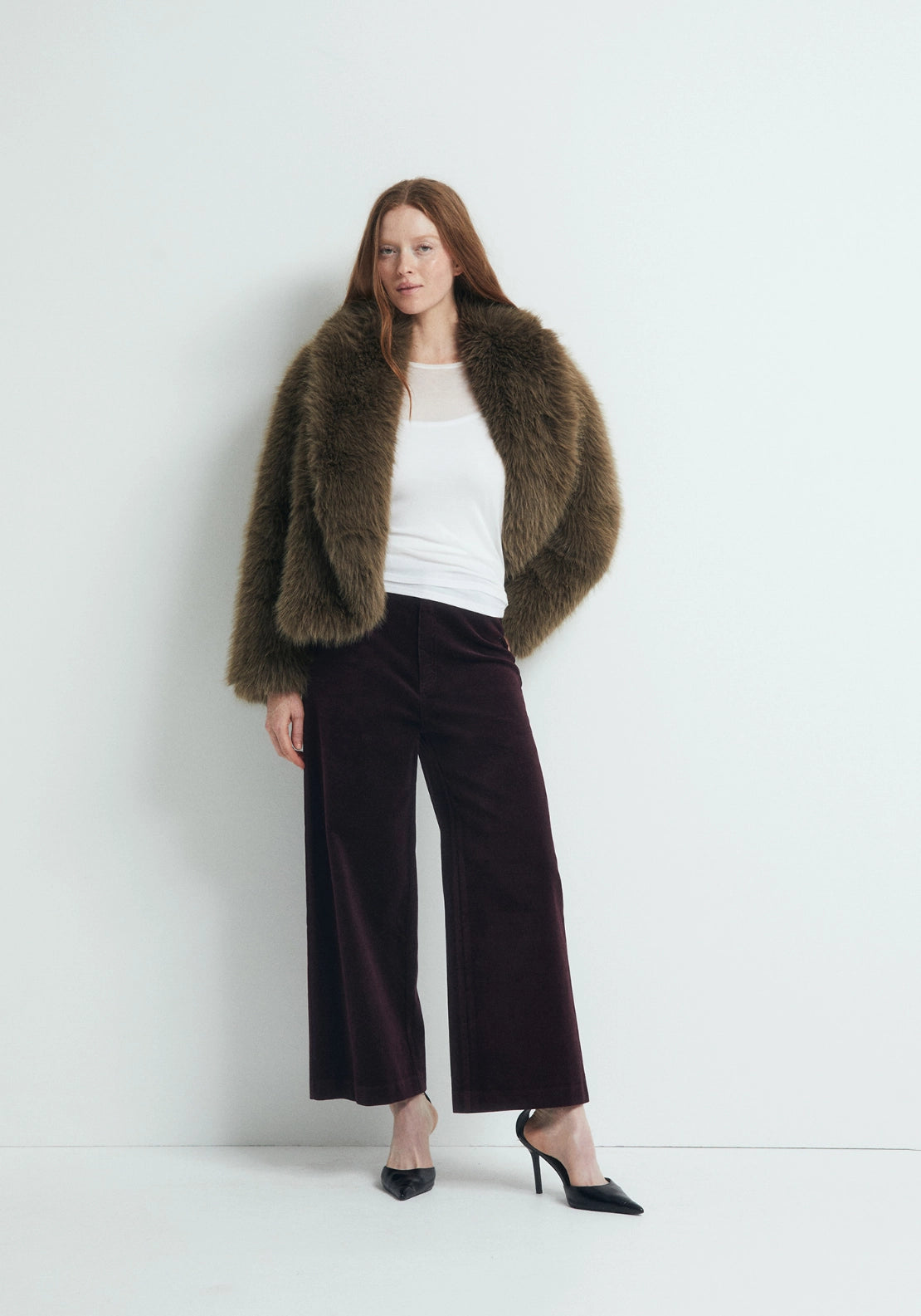 Corduroy Wide Leg Culottes - Eggplant