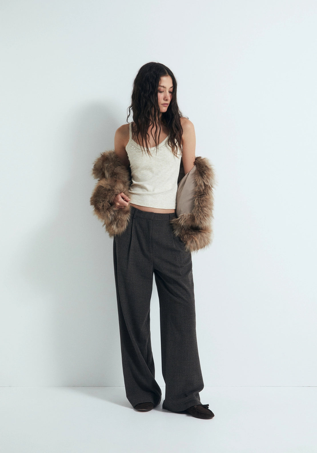 Pleated Elasticated Trousers - Brown