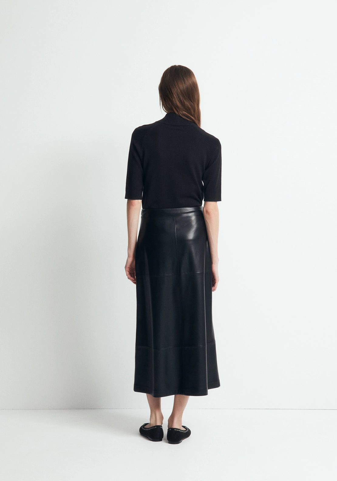 Faux Leather Belted Skirt - Black