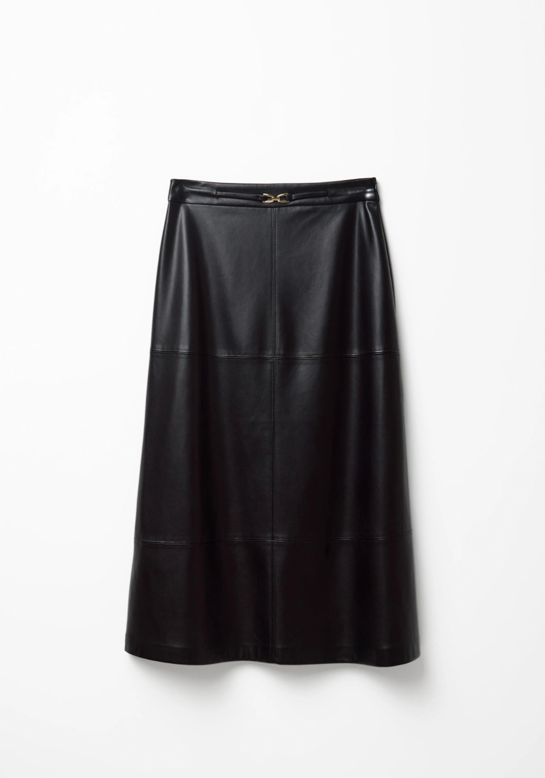 Faux Leather Belted Skirt - Black