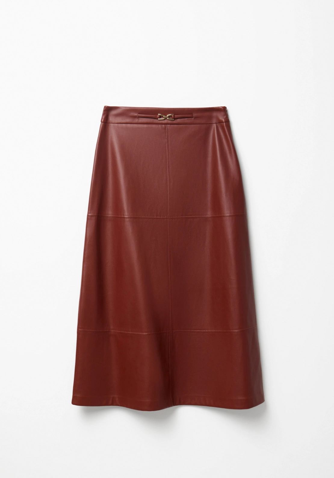 Faux Leather Belted Skirt - Red