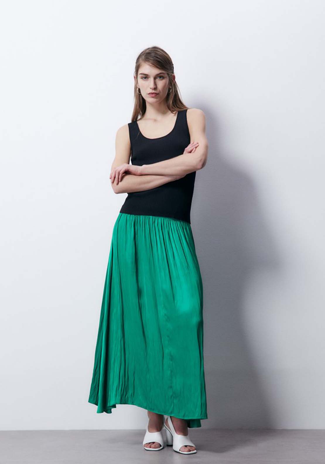 Sfera Wrinkled Midi Skirt - Green 2 Shaws Department Stores