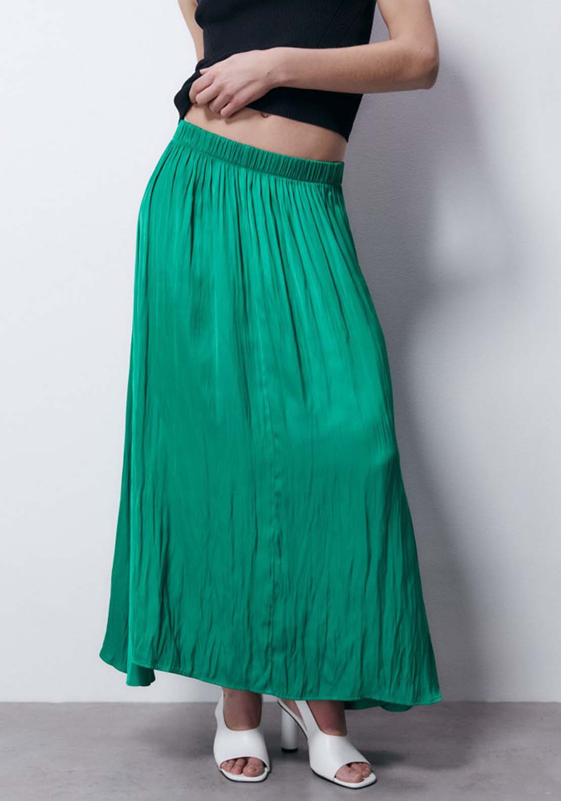Sfera Wrinkled Midi Skirt - Green 3 Shaws Department Stores