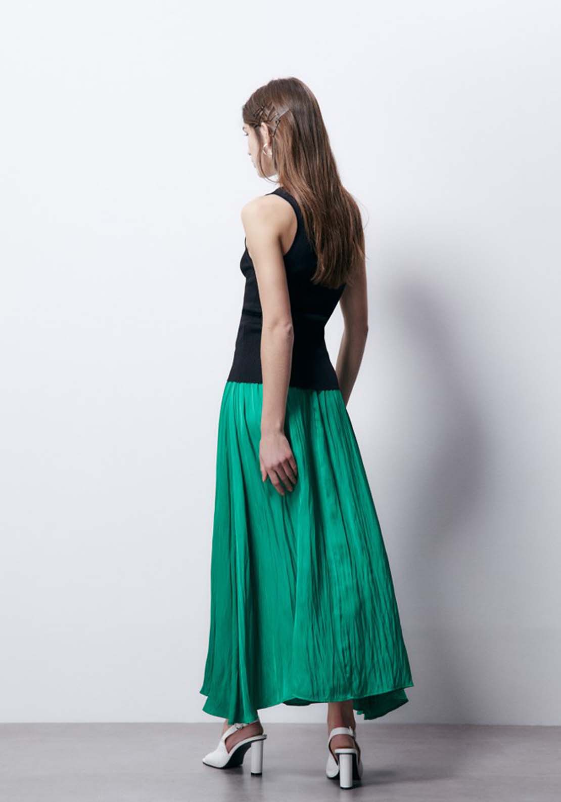 Sfera Wrinkled Midi Skirt - Green 4 Shaws Department Stores