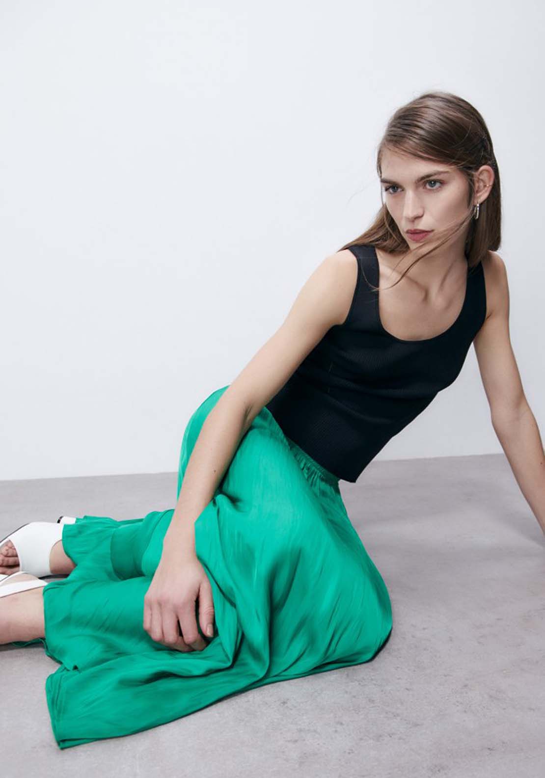 Sfera Wrinkled Midi Skirt - Green 1 Shaws Department Stores